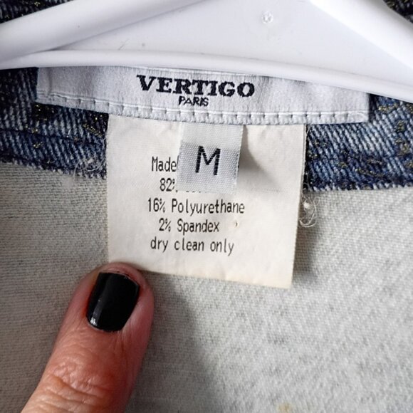 Vertigo Paris Designer Denim Jacket & Flared Pants Set – Grey Metallic Size M - Picture 12 of 12